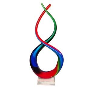Murano Hand Blown Art Glass Love Knot Bright Rainbow Color Sculpture Pride 13.5"